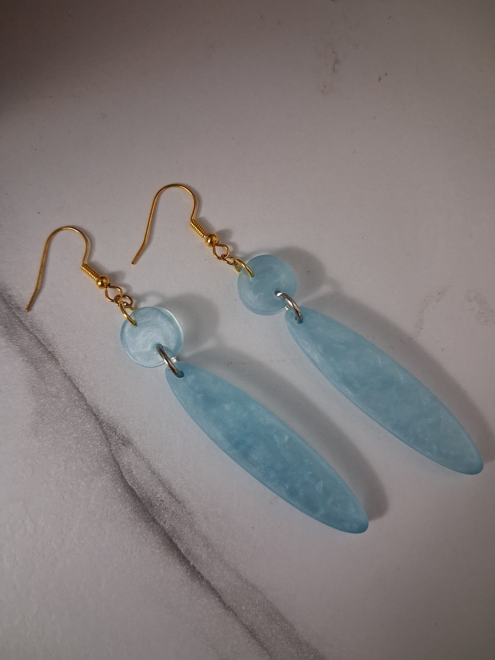 Gold-Hook Light Blue Drop Earrings